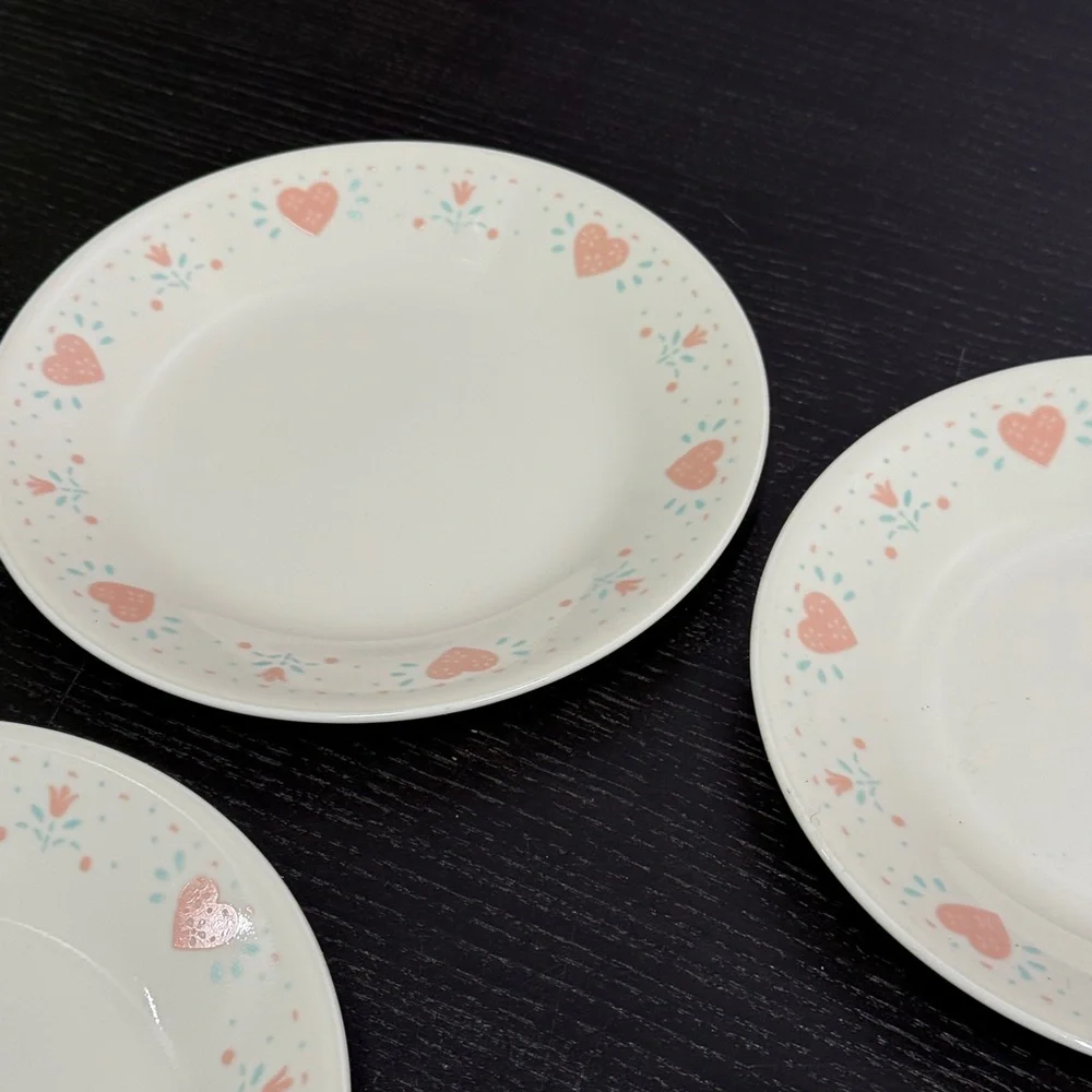 Corelle Forever Yours Pink and Blue Dinnerware Set with Heart Design set of 4